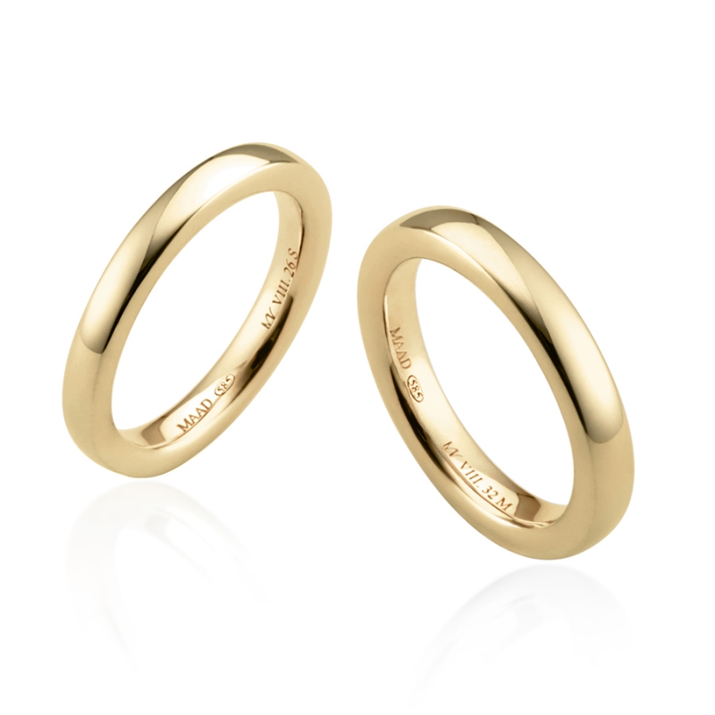 MR-VIII Raised square band wedding ring Set 3.2mm & 2.6mm 14k gold