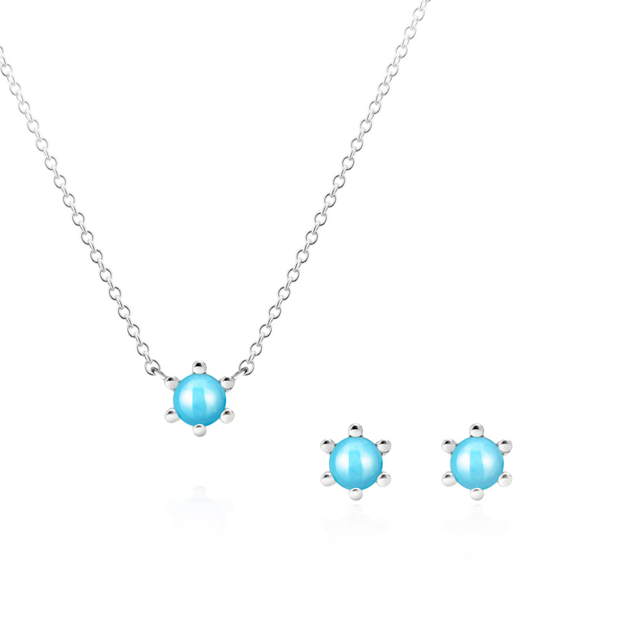 Dandelion pendant & earring Set blue turquoise 0.3ct Sterling silver