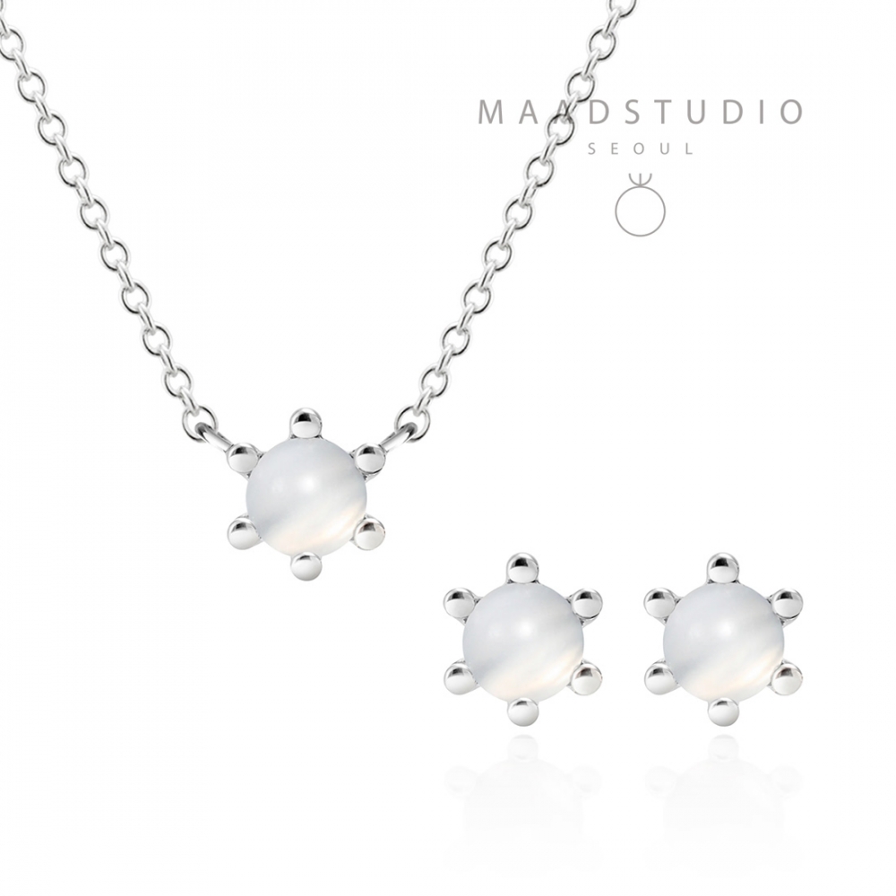 Dandelion pendant & earring Set blue moonstone 0.3ct Sterling silver