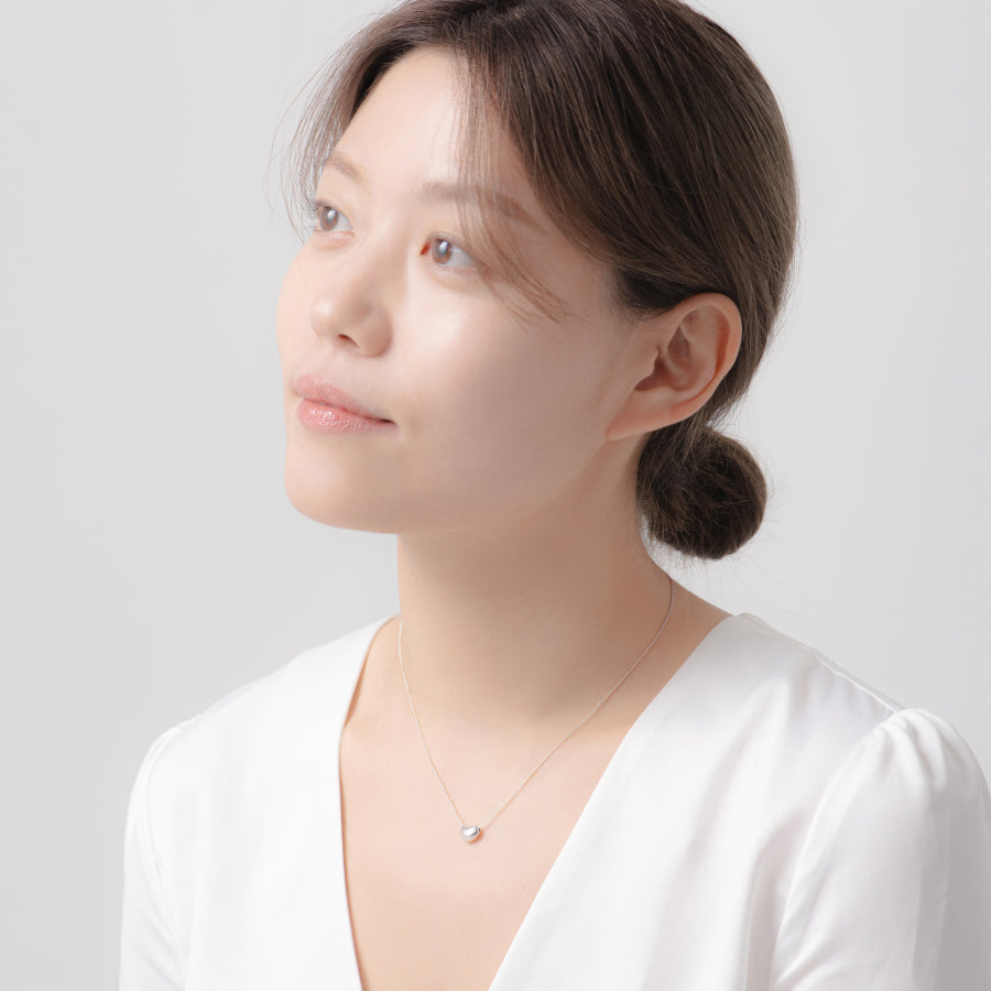 구름하트 목걸이 (소) 14k 화이트골드