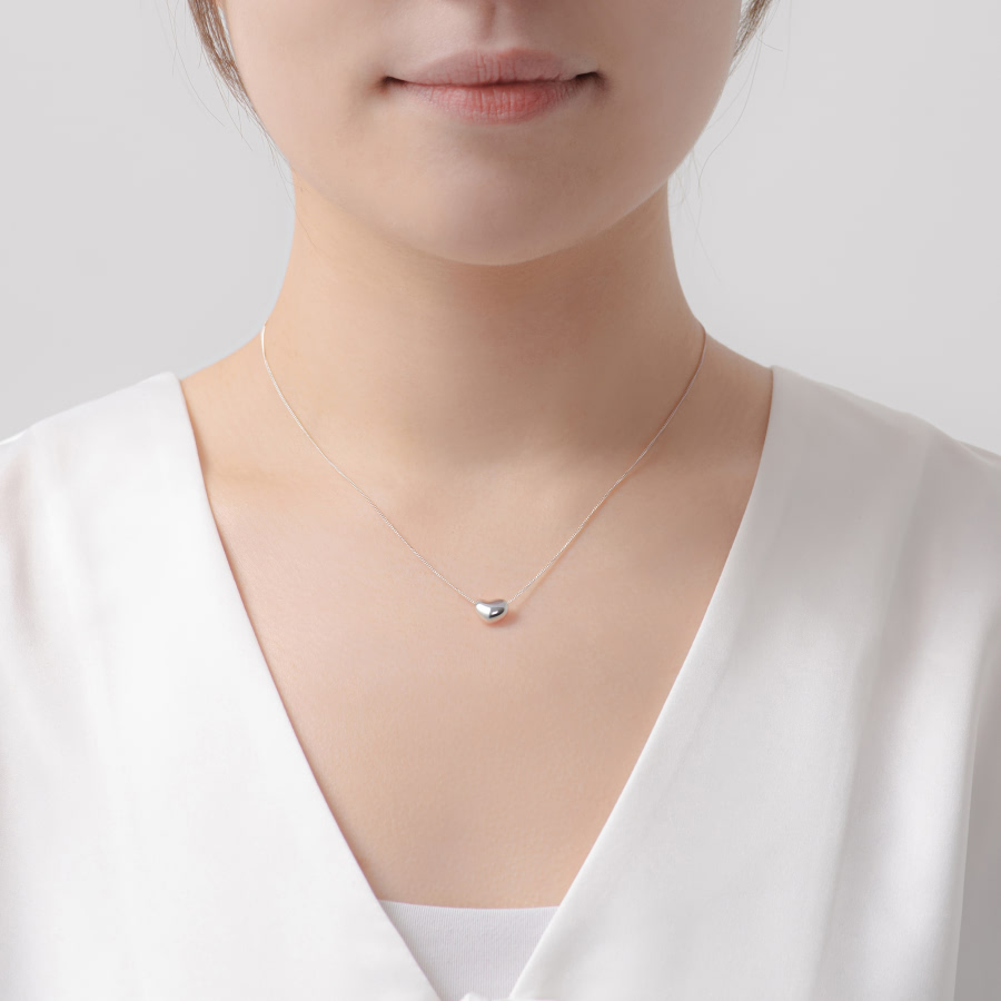 구름하트 목걸이 (소) 14k 화이트골드