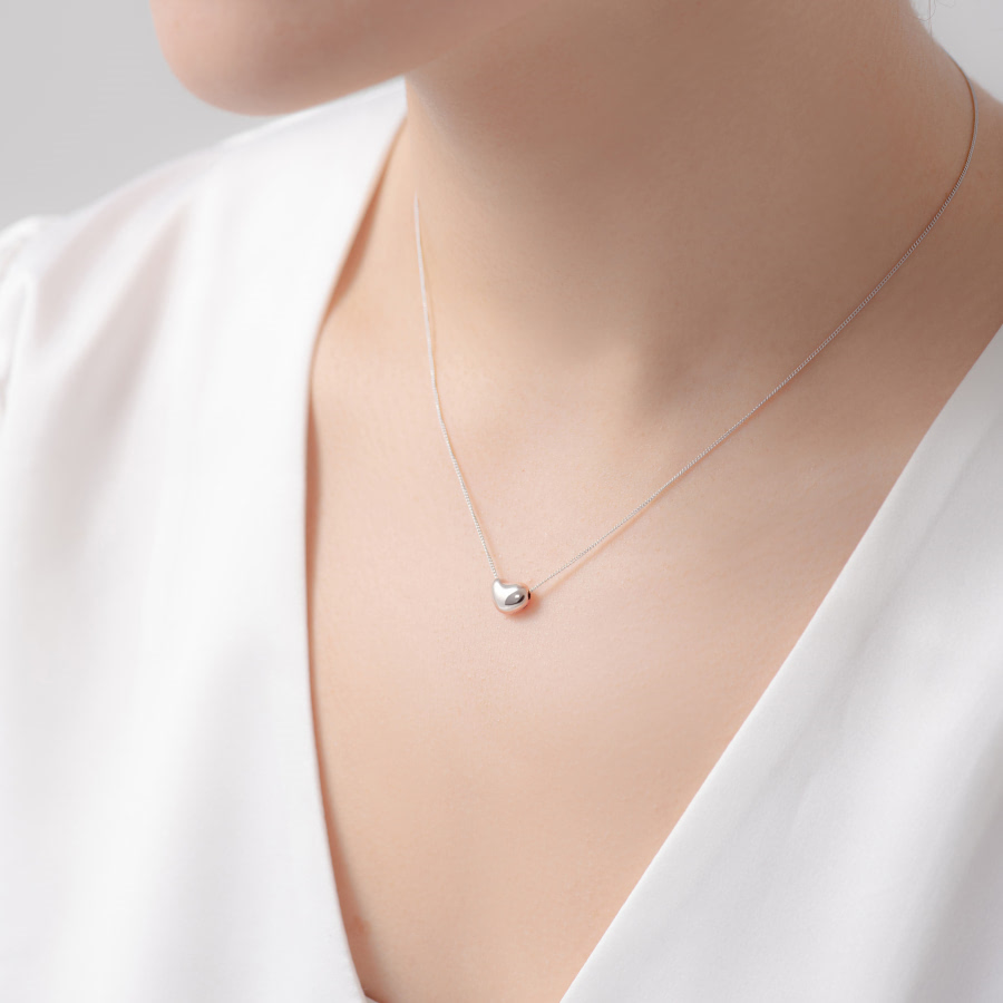 구름하트 목걸이 (소) 14k 화이트골드