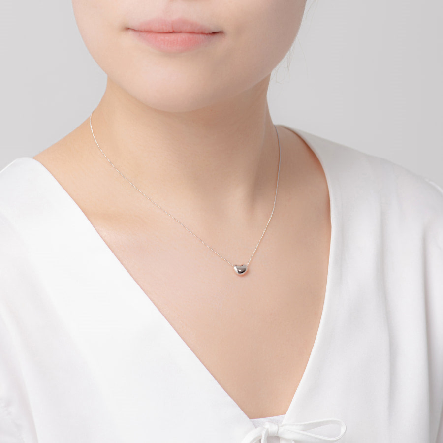 구름하트 목걸이 (소) 14k 화이트골드