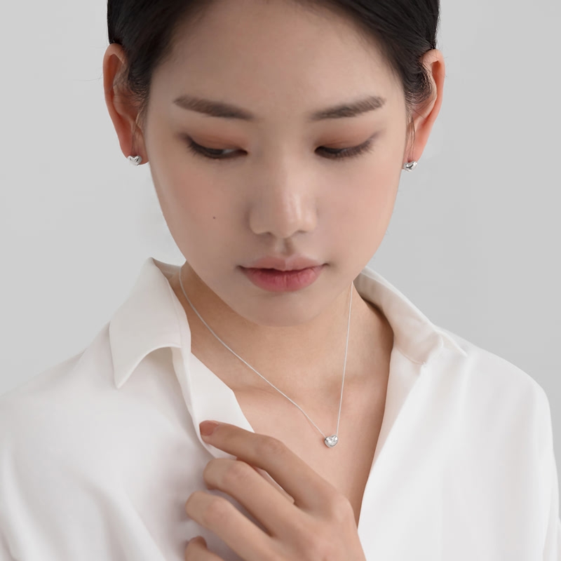 Cumulus heart pendant & earring Set (S&S) 14k White gold