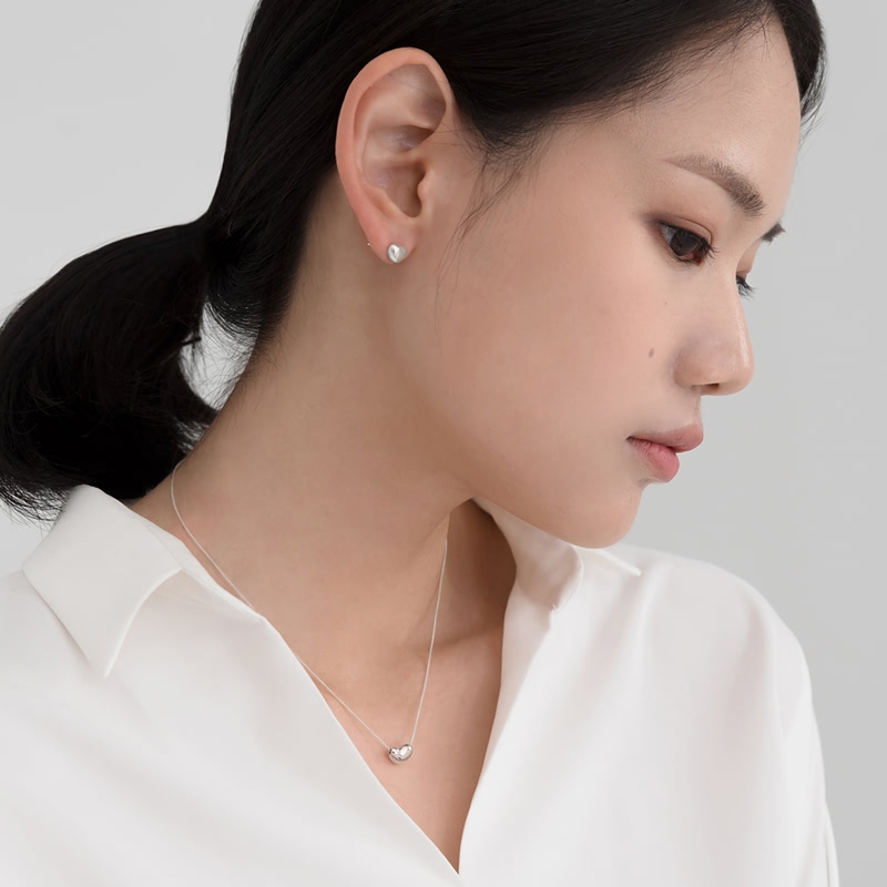 Cumulus heart pendant & earring Set (S&S) 14k White gold