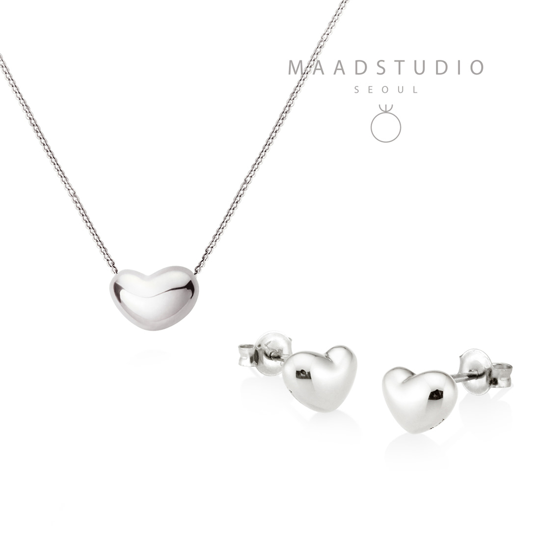 Cumulus heart pendant & earring Set (S&S) 14k White gold