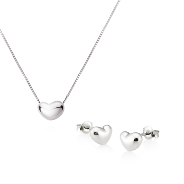 Cumulus heart pendant & earring Set (S&S) 14k White gold