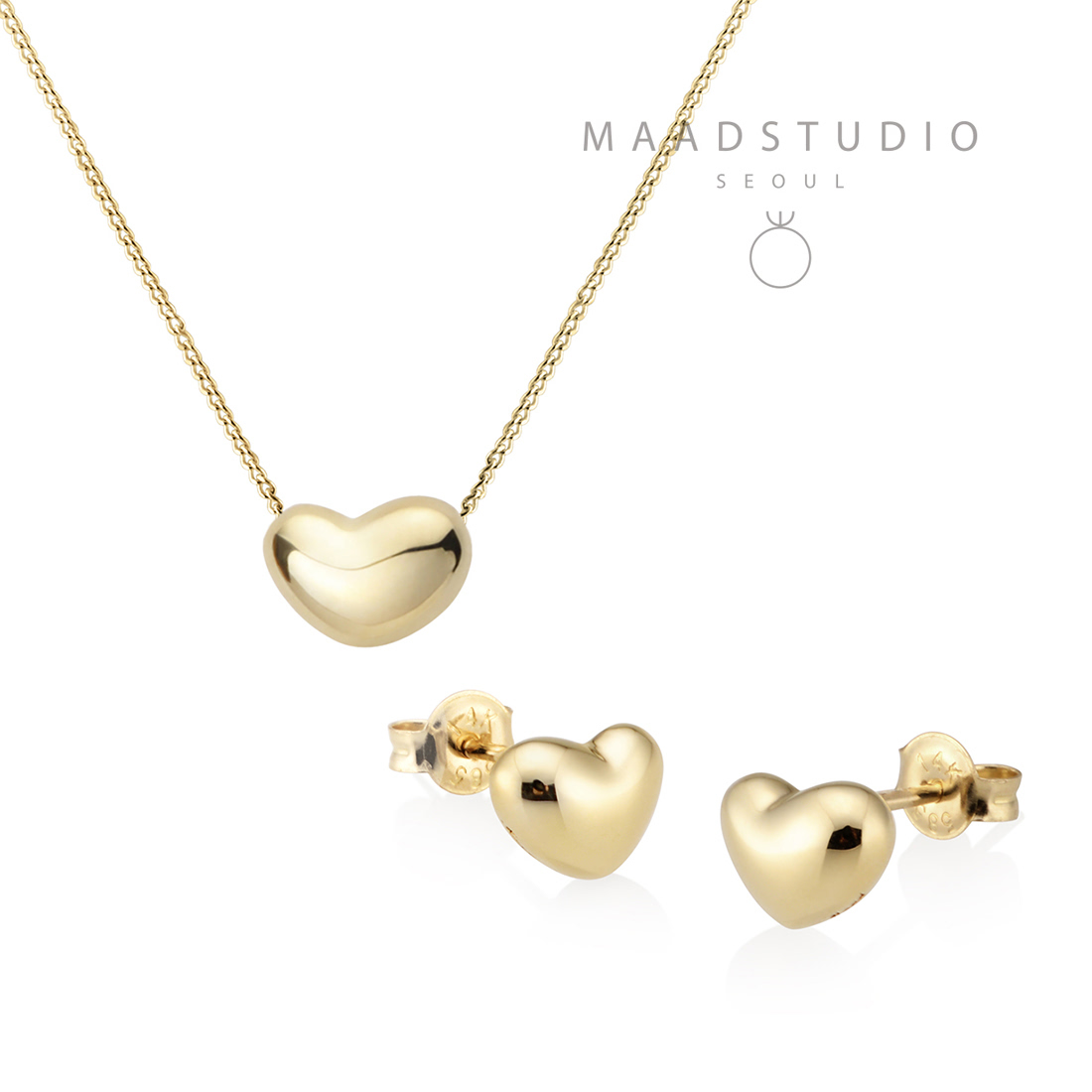 Cumulus heart pendant & earring Set (S&S) 14k gold