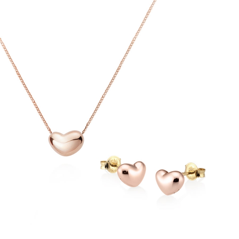 Cumulus heart pendant & earring Set (S&S) 14k Red gold