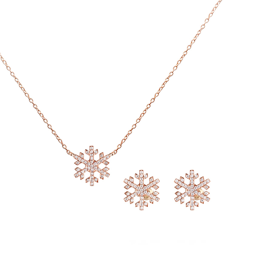 Yukinohana pendant & earring Set 14k Red gold CZ