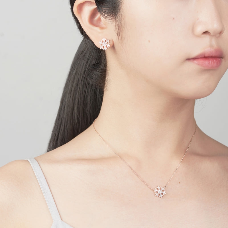 Yukinohana pendant & earring Set 14k Red gold CZ