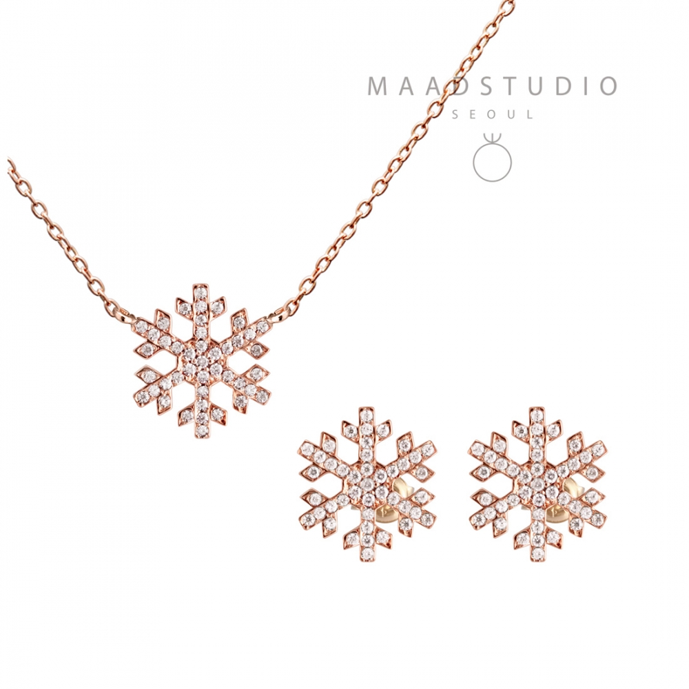 Yukinohana pendant & earring Set 14k Red gold CZ