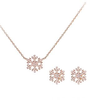 Yukinohana pendant & earring Set 14k Red gold CZ