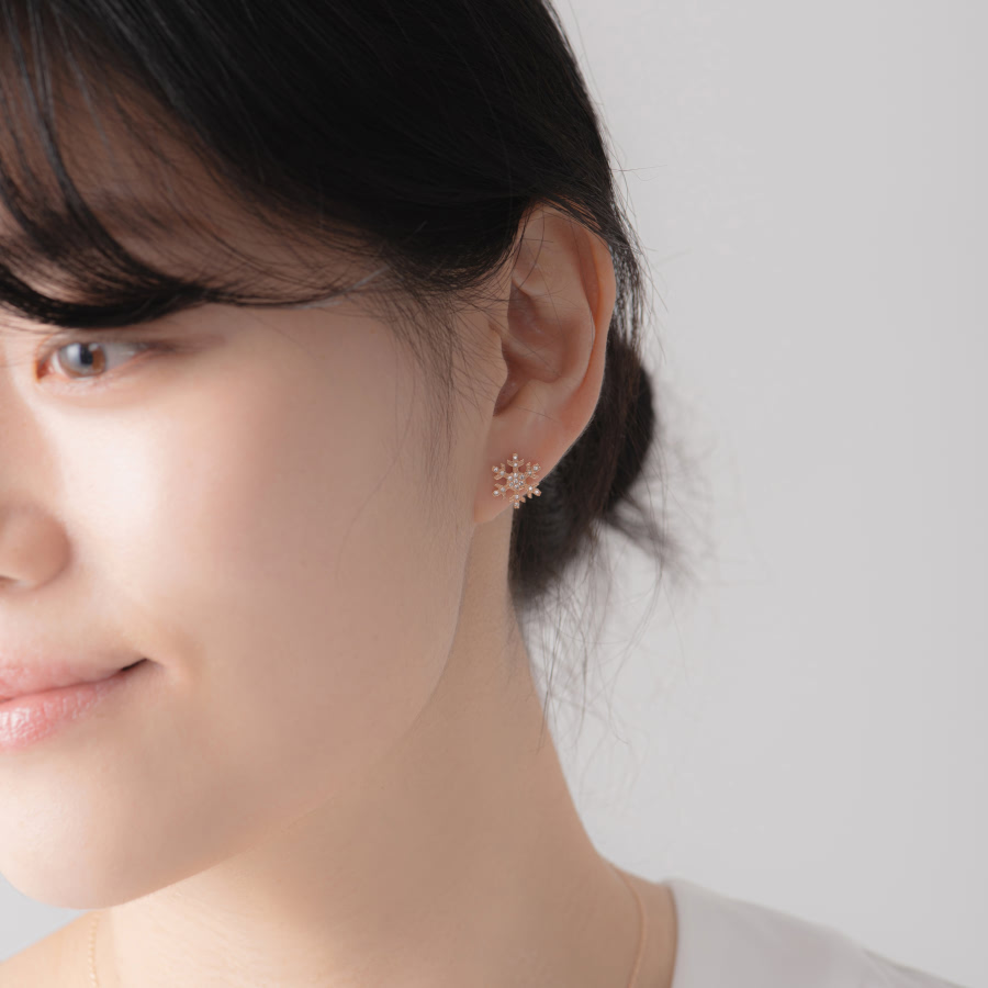 눈의 꽃 귀걸이 (소) 14k 레드골드 CZ