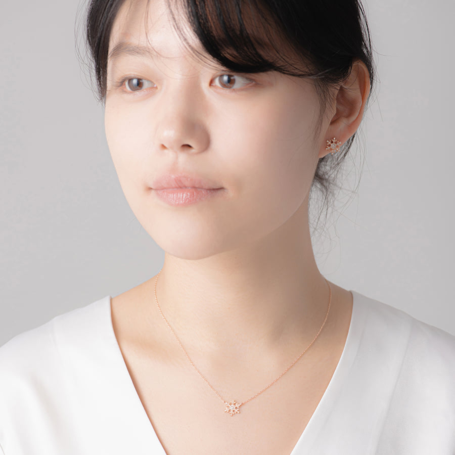 눈의 꽃 목걸이 (소) 14k 레드골드 CZ