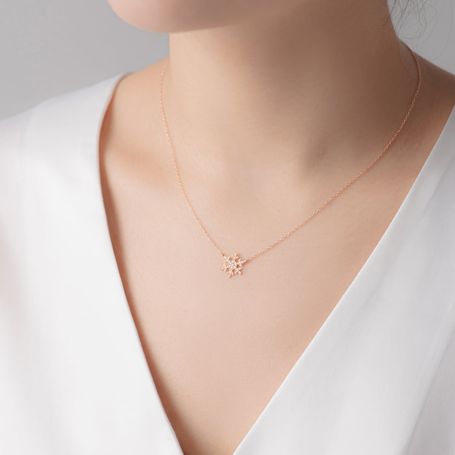 눈의 꽃 목걸이 (소) 14k 레드골드 CZ