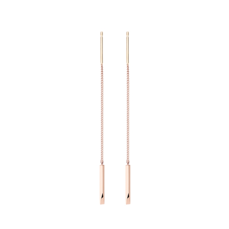 Stick wedge chain drop earring 14k Red gold