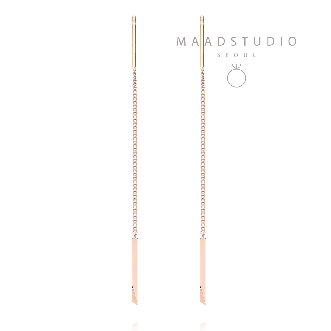 Stick wedge chain drop earring 14k Red gold