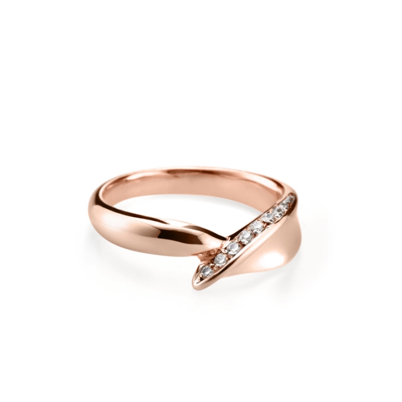 Willow leaf ring (S) 14k Red gold CZ