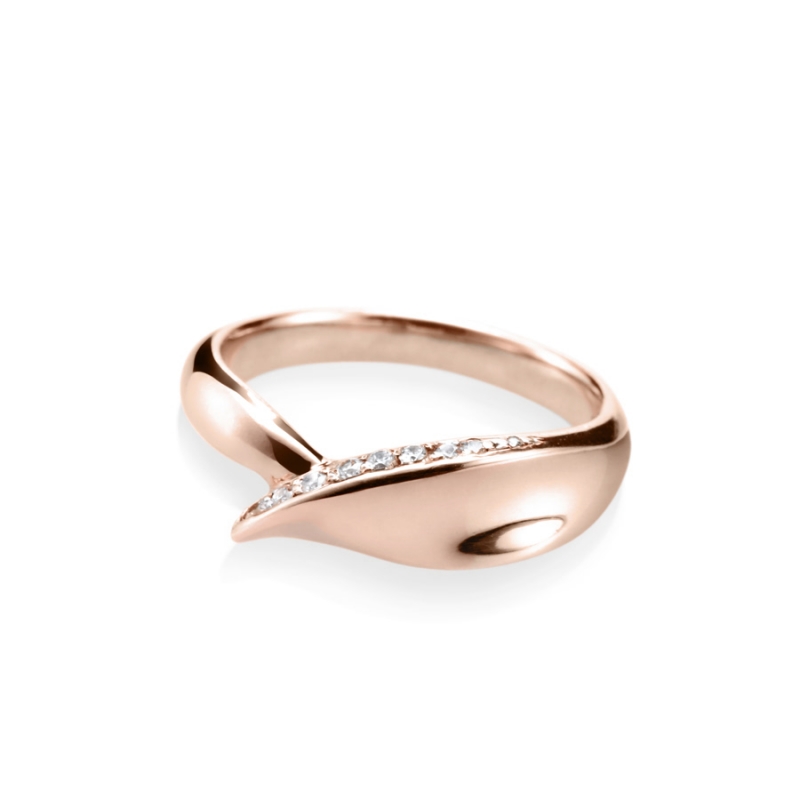 Willow leaf ring (S) 14k Red gold CZ