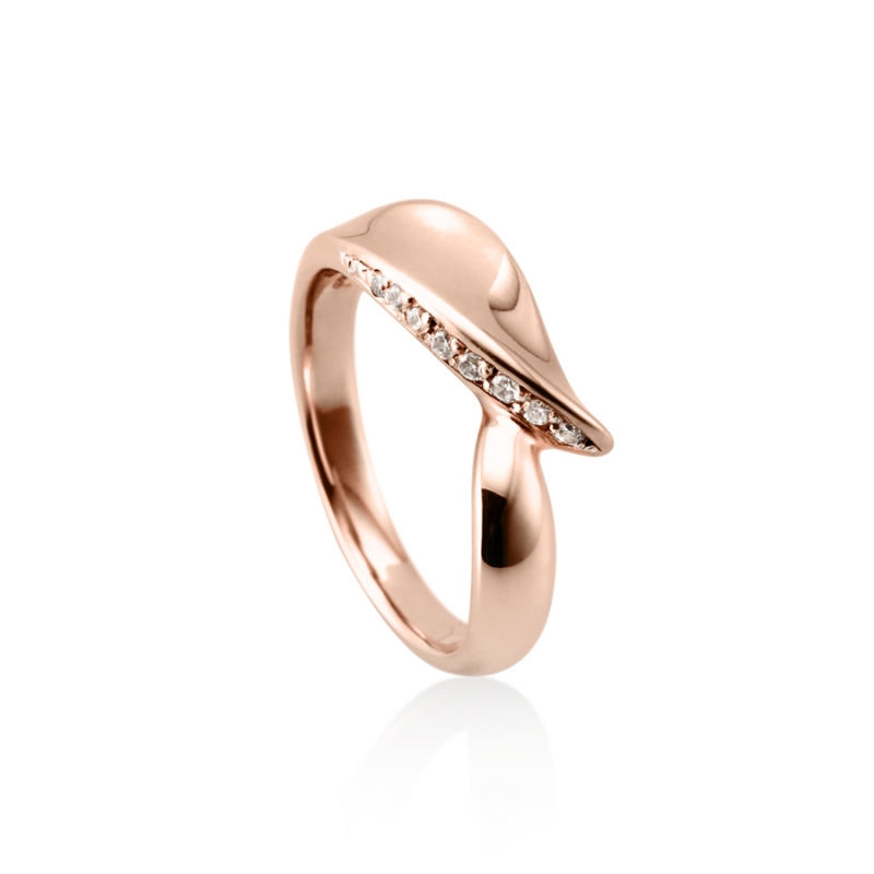 Willow leaf ring (M) 14k Red gold CZ