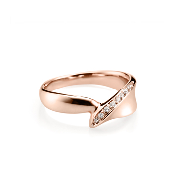 Willow leaf ring (M) 14k Red gold CZ