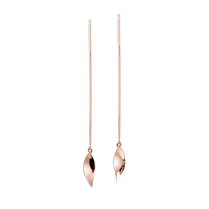 Willow leaf flit chain drop earring 14k red gold