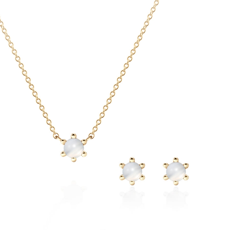 Dandelion pendant & earring Set moonstone 0.3ct 14K gold