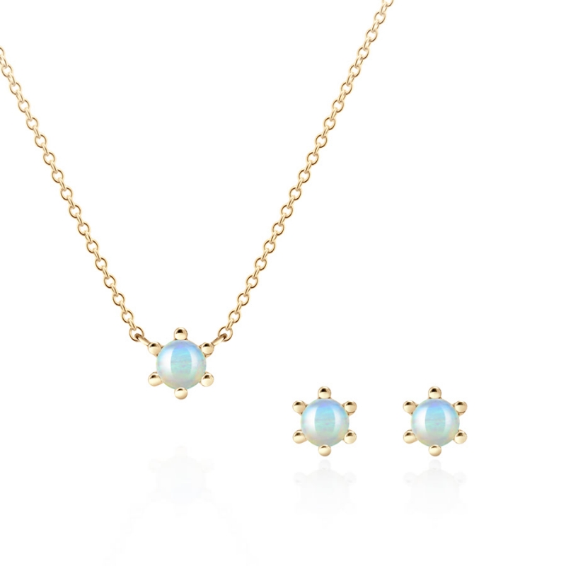 Dandelion pendant & earring Set opal 0.3ct 14K gold