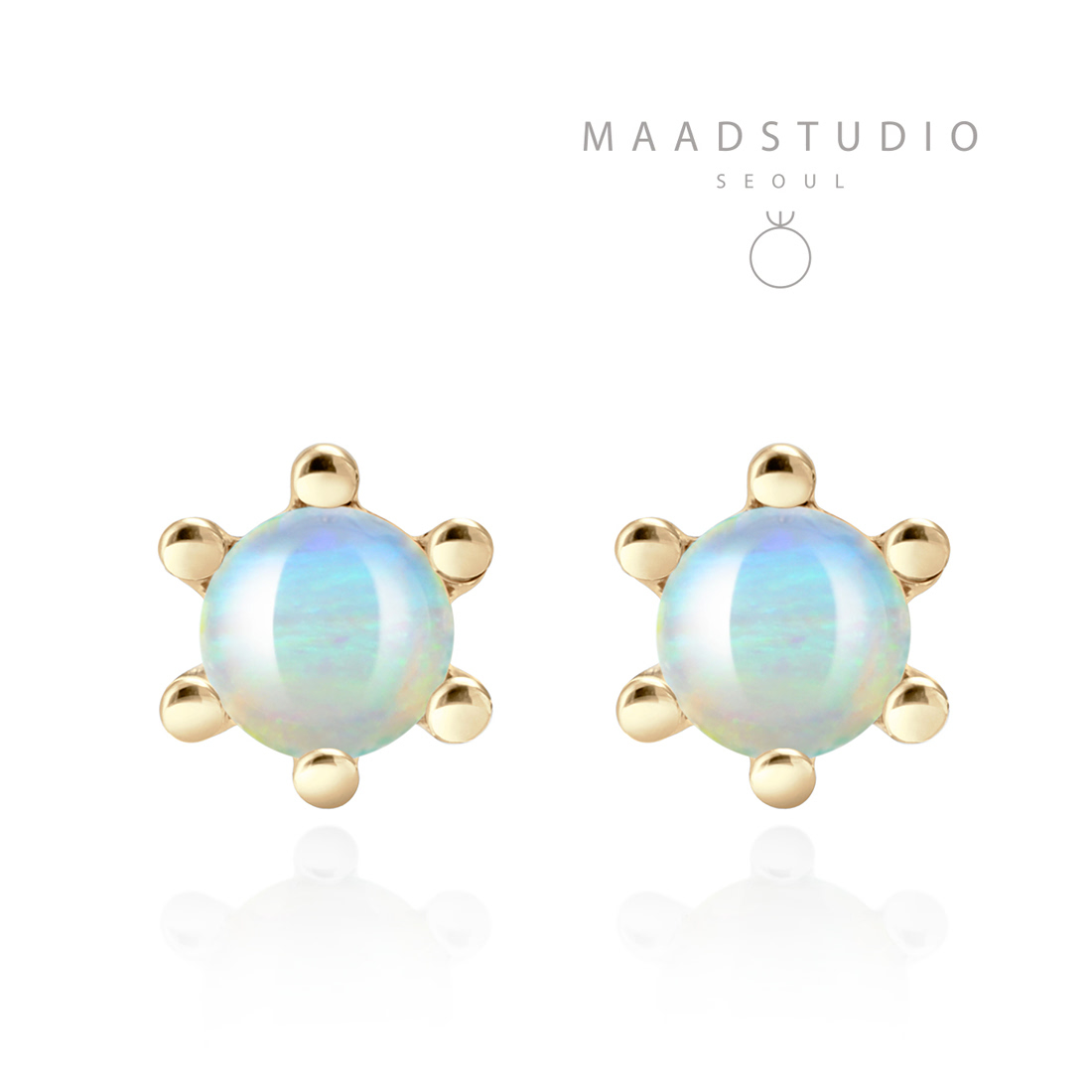 Dandelion earring opal 0.3ct 14K gold