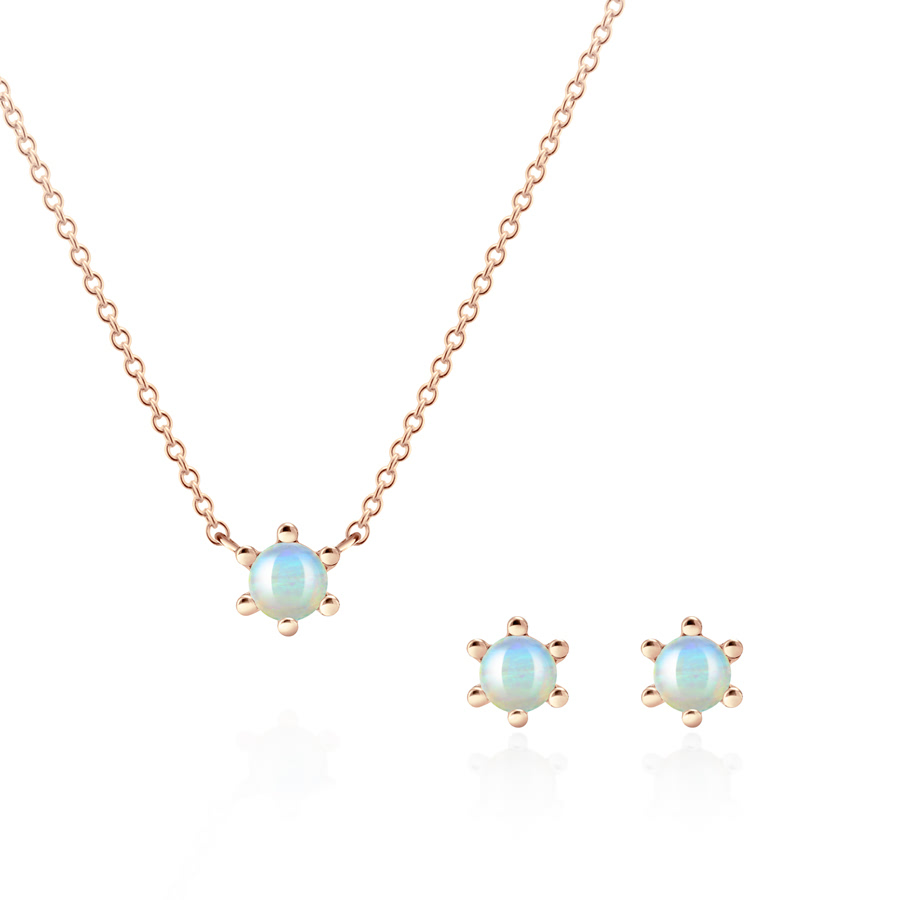 Dandelion pendant & earring Set opal 0.3ct 14K Red gold