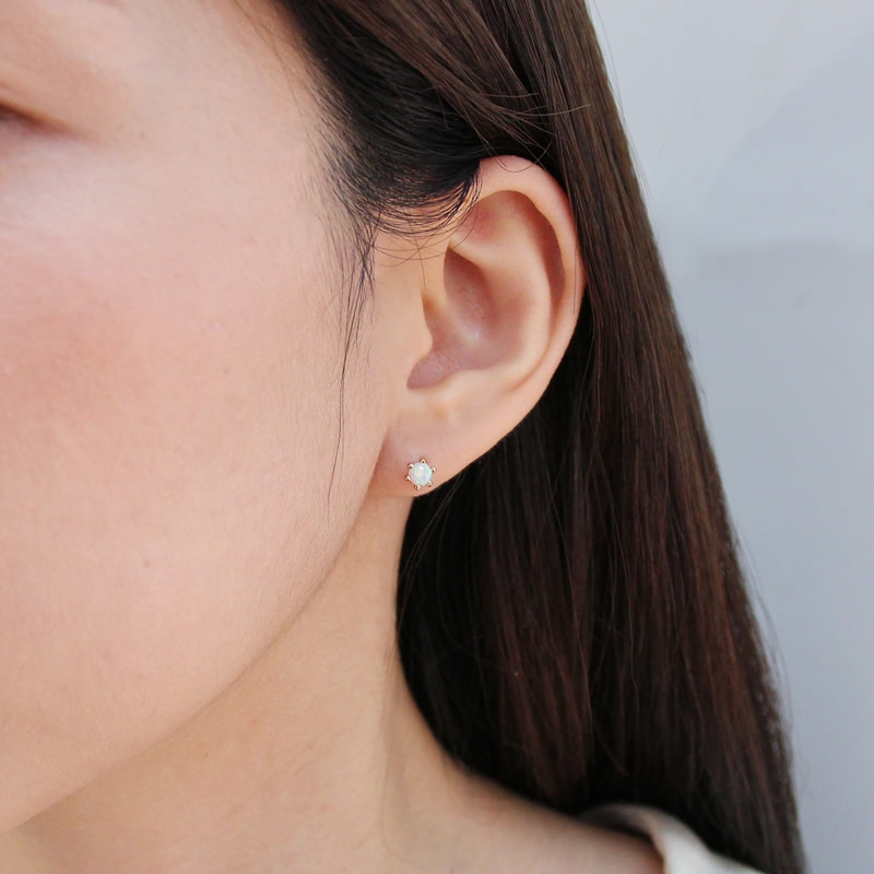 Dandelion earring opal 0.3ct 14K Red gold