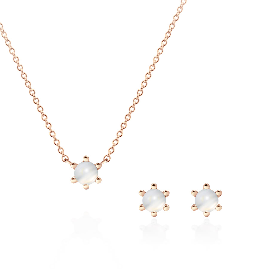 Dandelion pendant & earring Set moonstone 0.3ct 14K Red gold