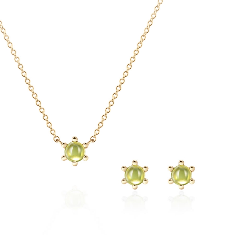 Dandelion pendant & earring Set peridot 0.3ct 14K gold