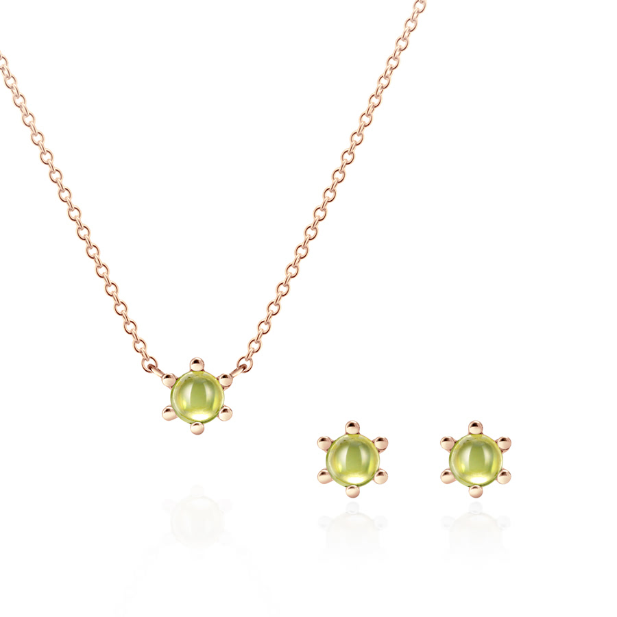 Dandelion pendant & earring Set peridot 0.3ct 14K Red gold