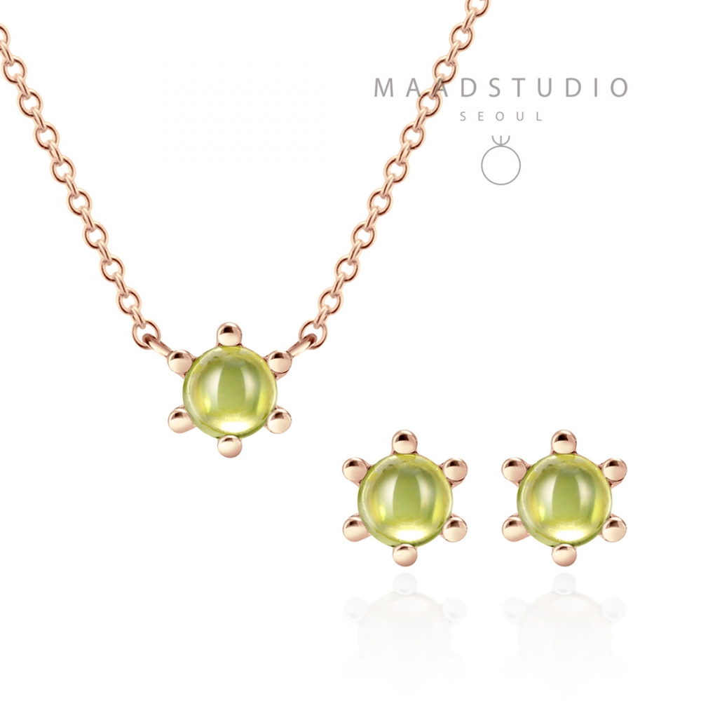 Dandelion pendant & earring Set peridot 0.3ct 14K Red gold