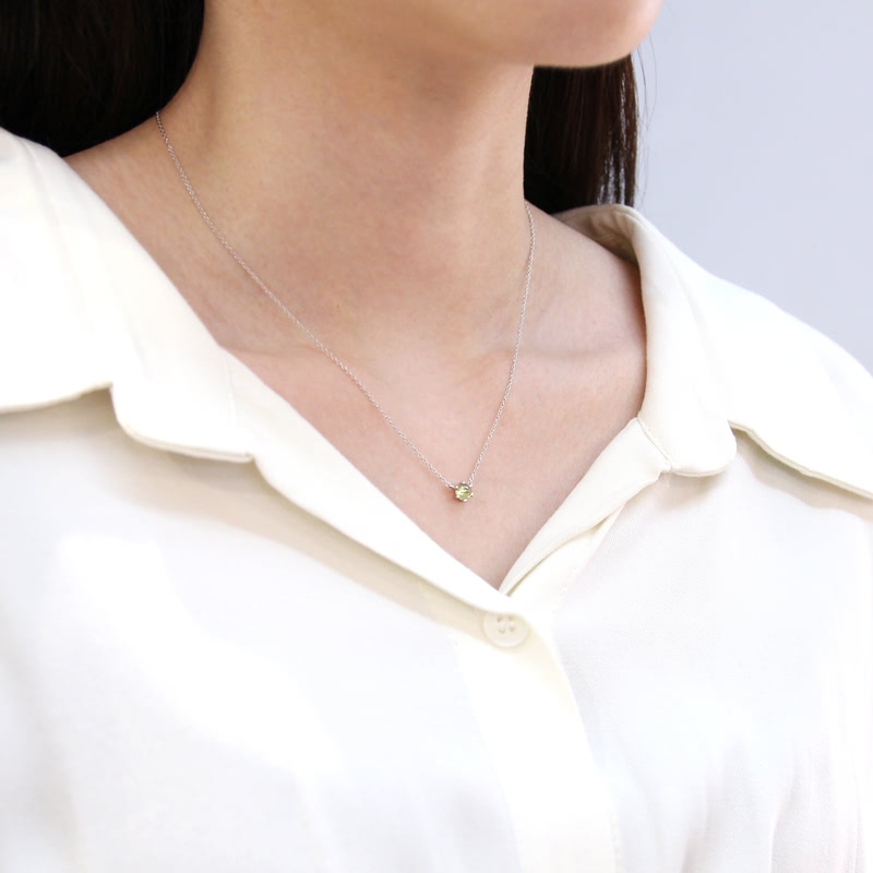 Dandelion pendant & earring Set peridot 0.3ct 14K White gold