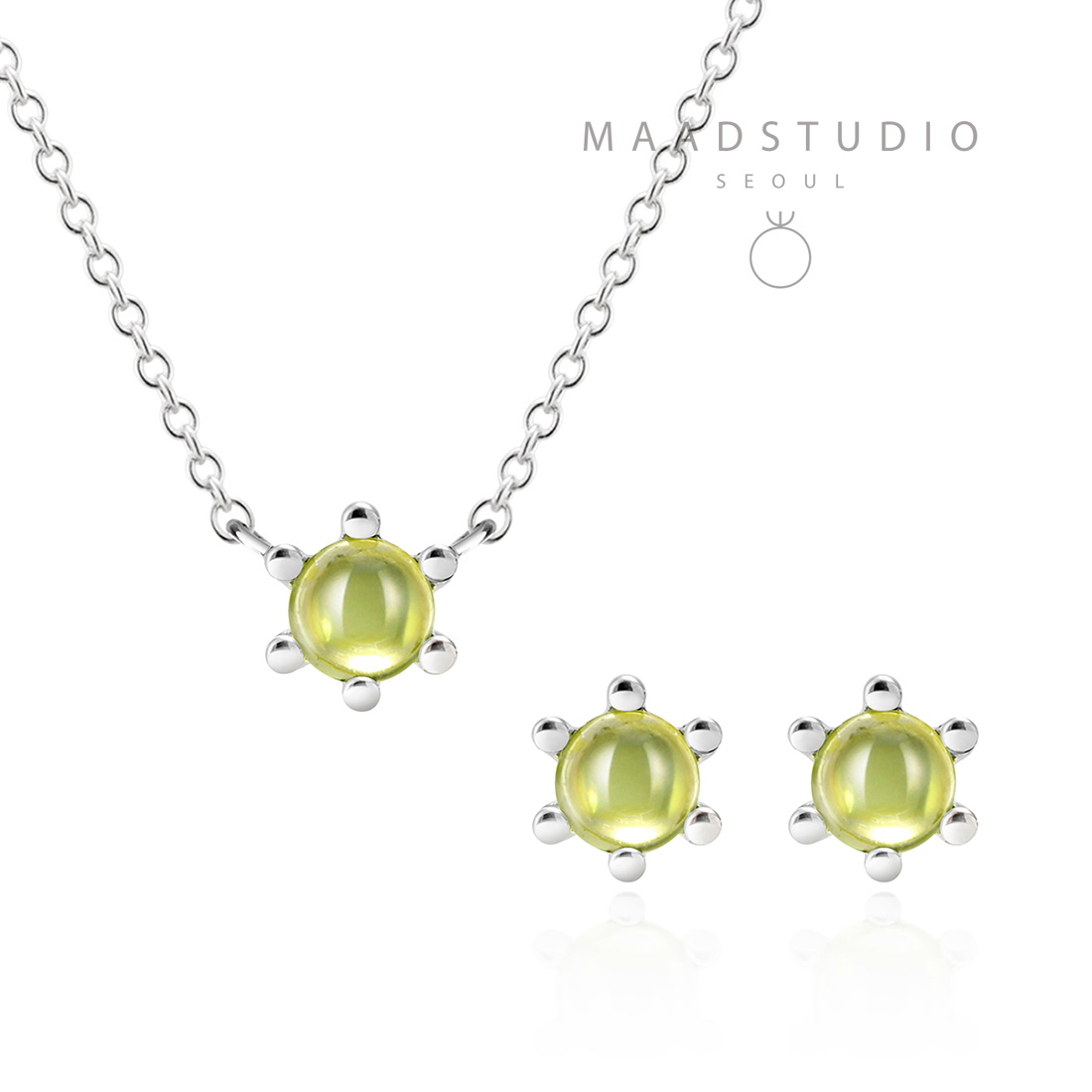 단델리온 Set 14K 화이트골드 peridot 0.3ct