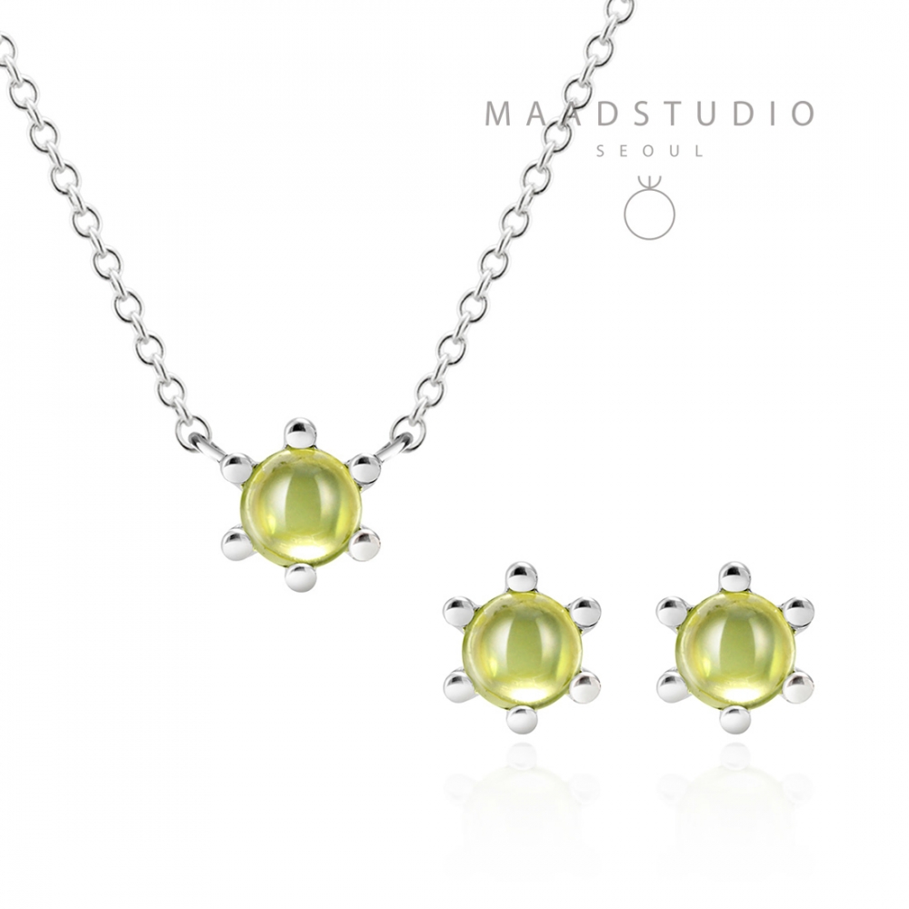 Dandelion pendant & earring Set peridot 0.3ct 14K White gold