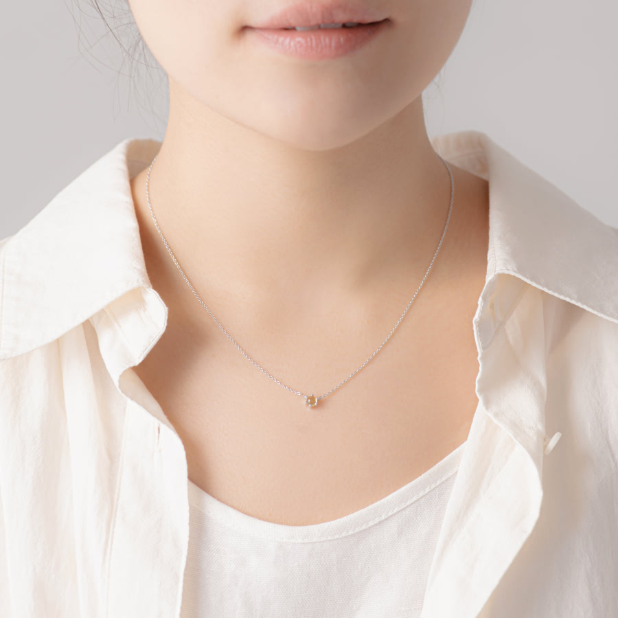 단델리온 목걸이 14K 화이트골드 peridot 0.3ct