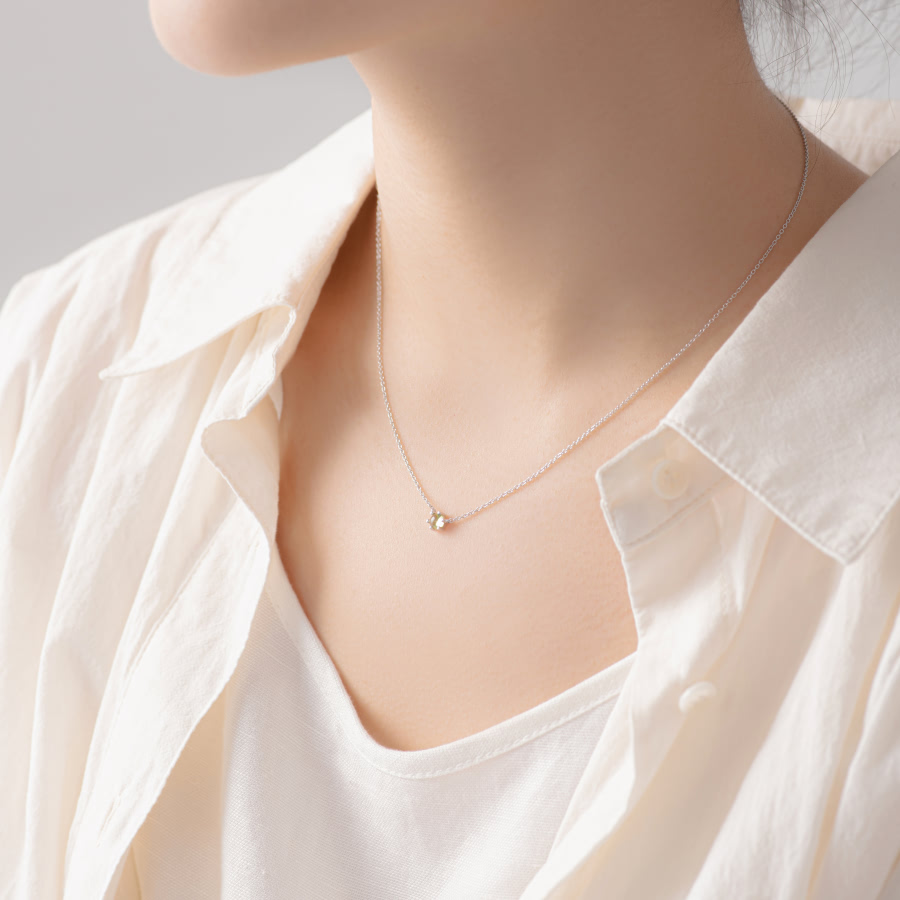 단델리온 목걸이 14K 화이트골드 peridot 0.3ct