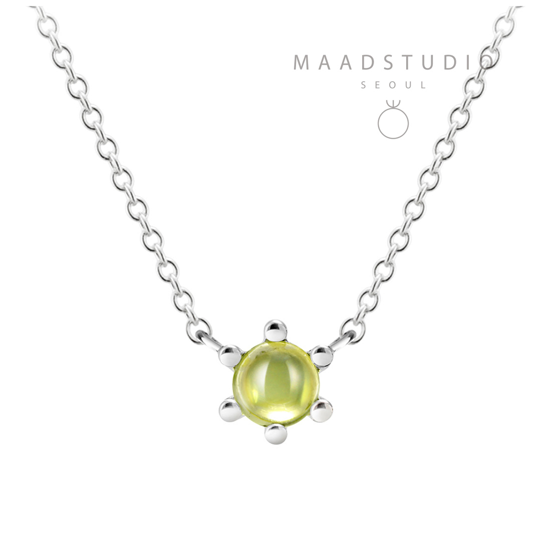 단델리온 목걸이 14K 화이트골드 peridot 0.3ct