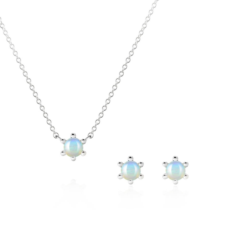 Dandelion pendant & earring Set opal 0.3ct 14K White gold