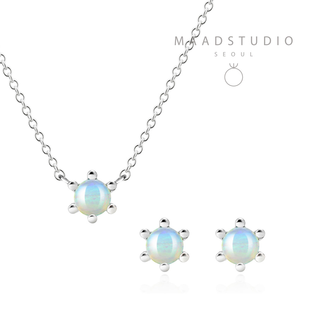 Dandelion pendant & earring Set opal 0.3ct 14K White gold