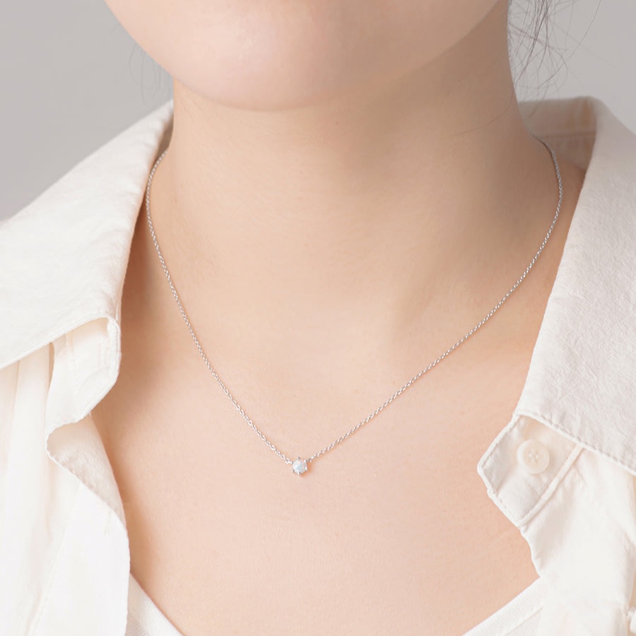 단델리온 목걸이 14K 화이트골드 opal 0.3ct