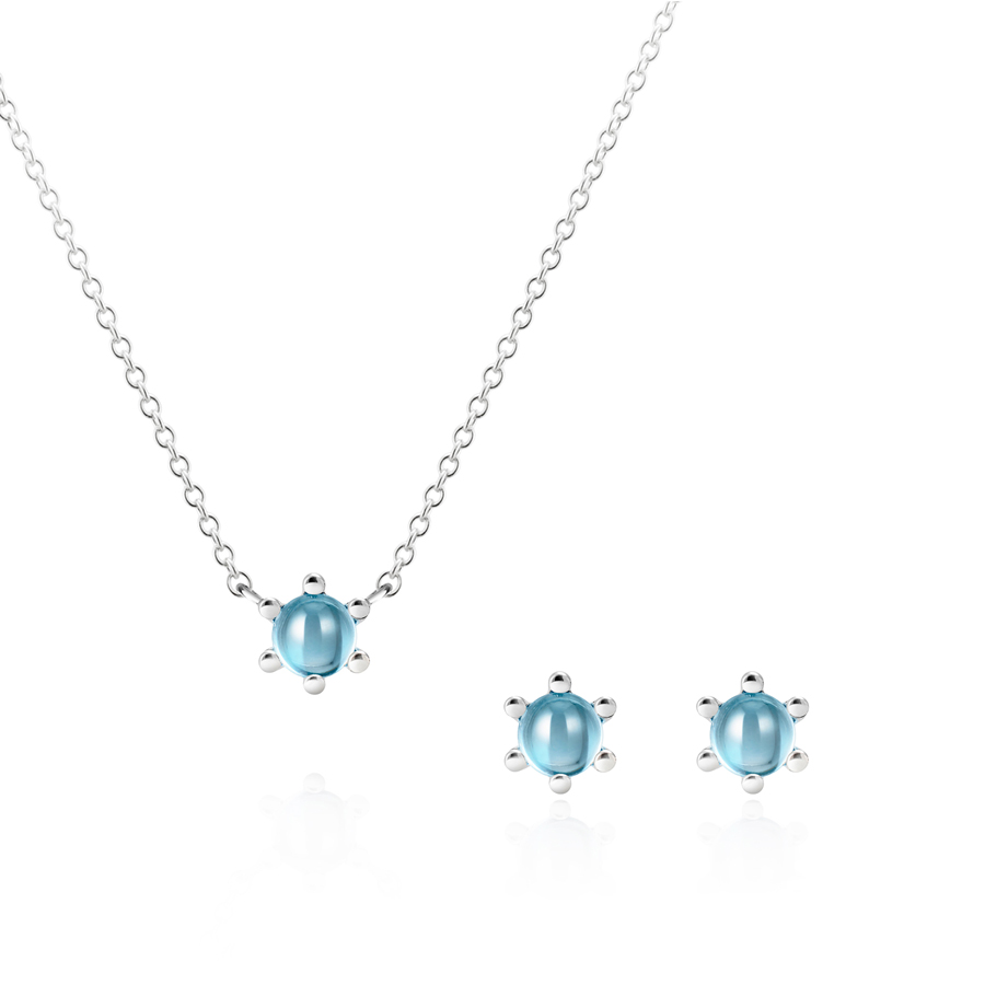 Dandelion pendant & earring Set blue topaz 0.3ct 14K White gold