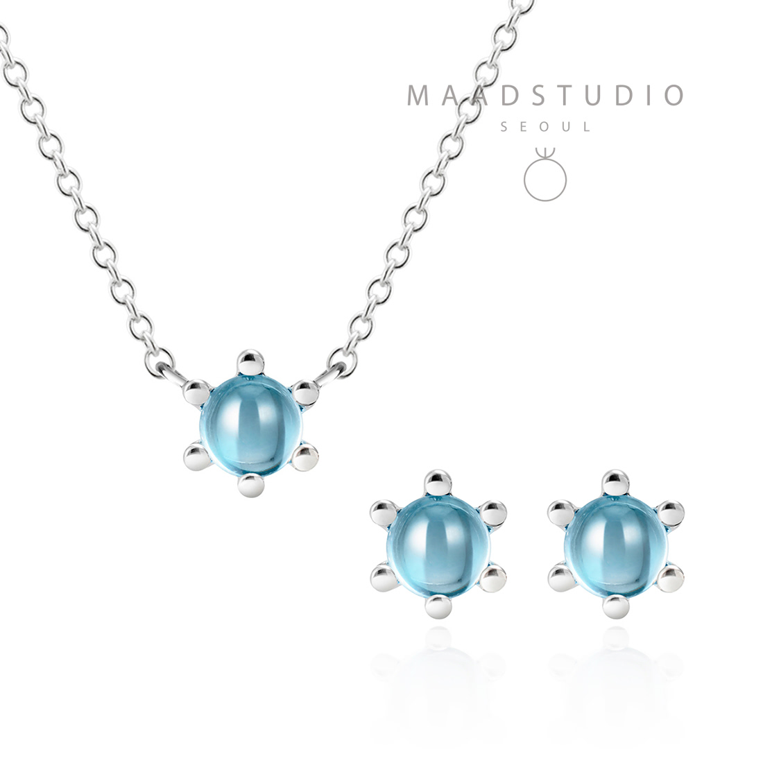 Dandelion pendant & earring Set blue topaz 0.3ct 14K White gold