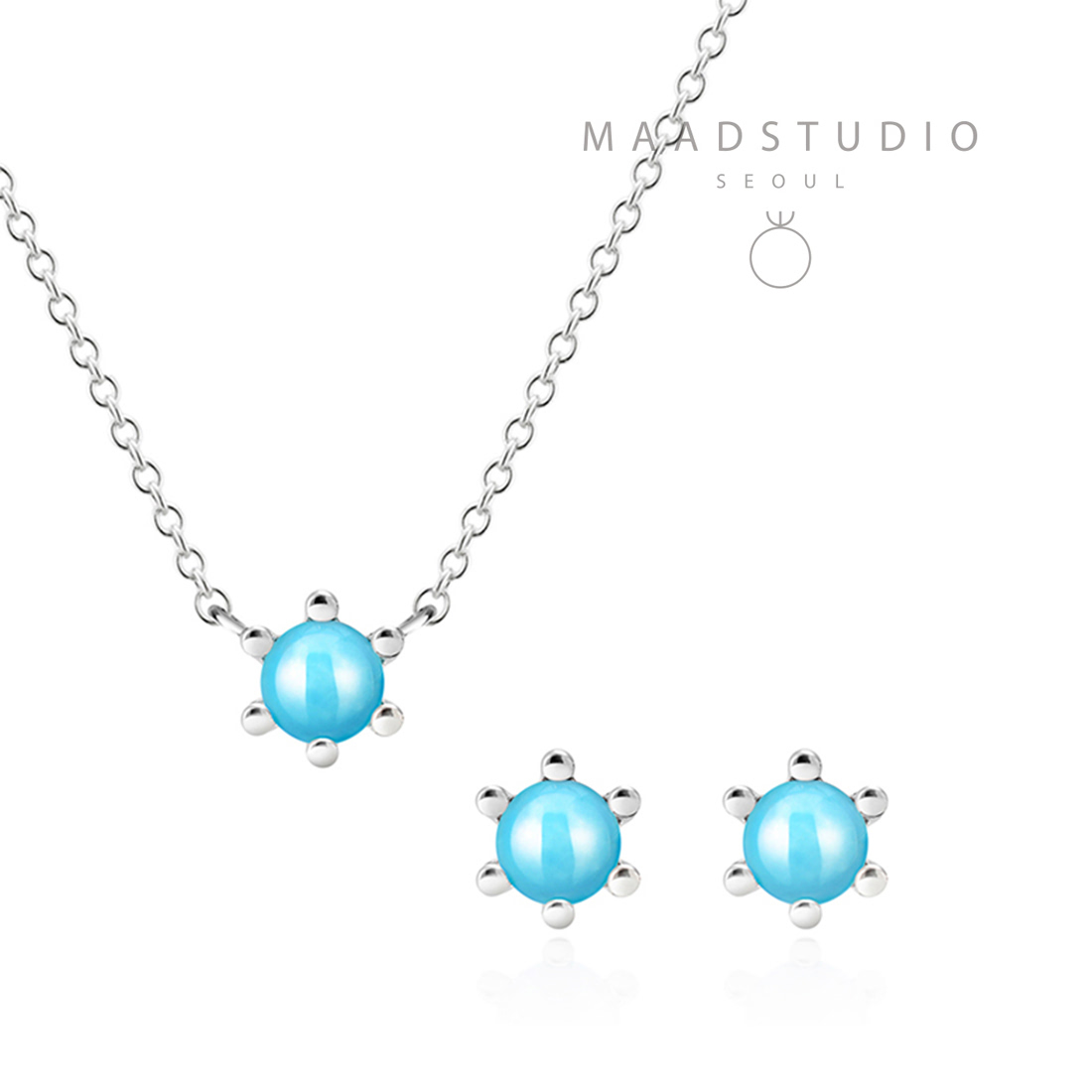 Dandelion pendant & earring Set turquoise 0.3ct 14K White gold