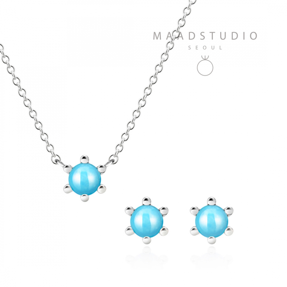 Dandelion pendant & earring Set turquoise 0.3ct 14K White gold