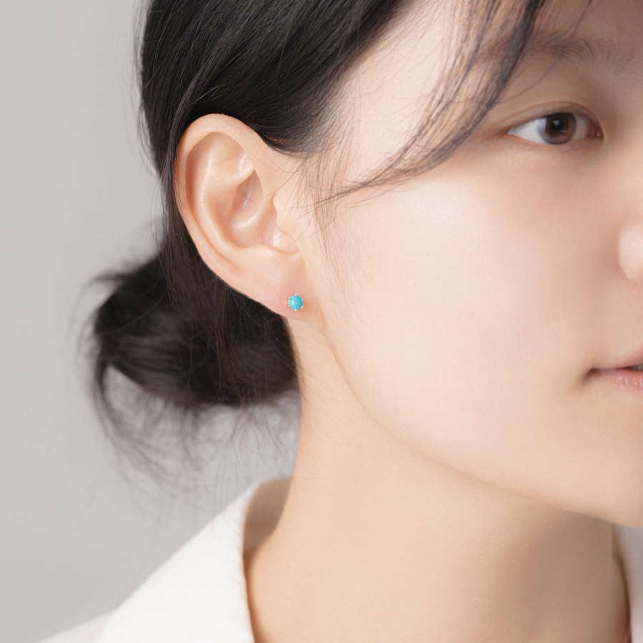 단델리온 귀걸이 14K 화이트골드 turquoise 0.3ct